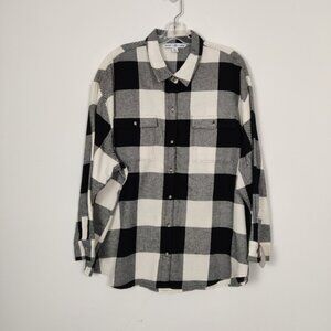 Old Navy Women's Boyfriend Shirt Black White Plaid Casual NEW 100% Cotton